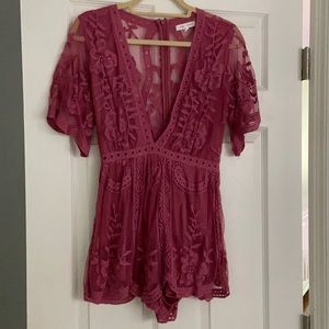 Honey Punch Lace Deep V Romper